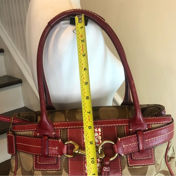 COACH Hampton Signature C Logo Canvas Red Leather Briefcase Shoulder Bag RARE - Picture 7 of 17